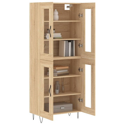 Hoge Kast 69,5X34X80 Cm Bewerkt Hout Kleurig Sonoma eiken 2 glazen deuren