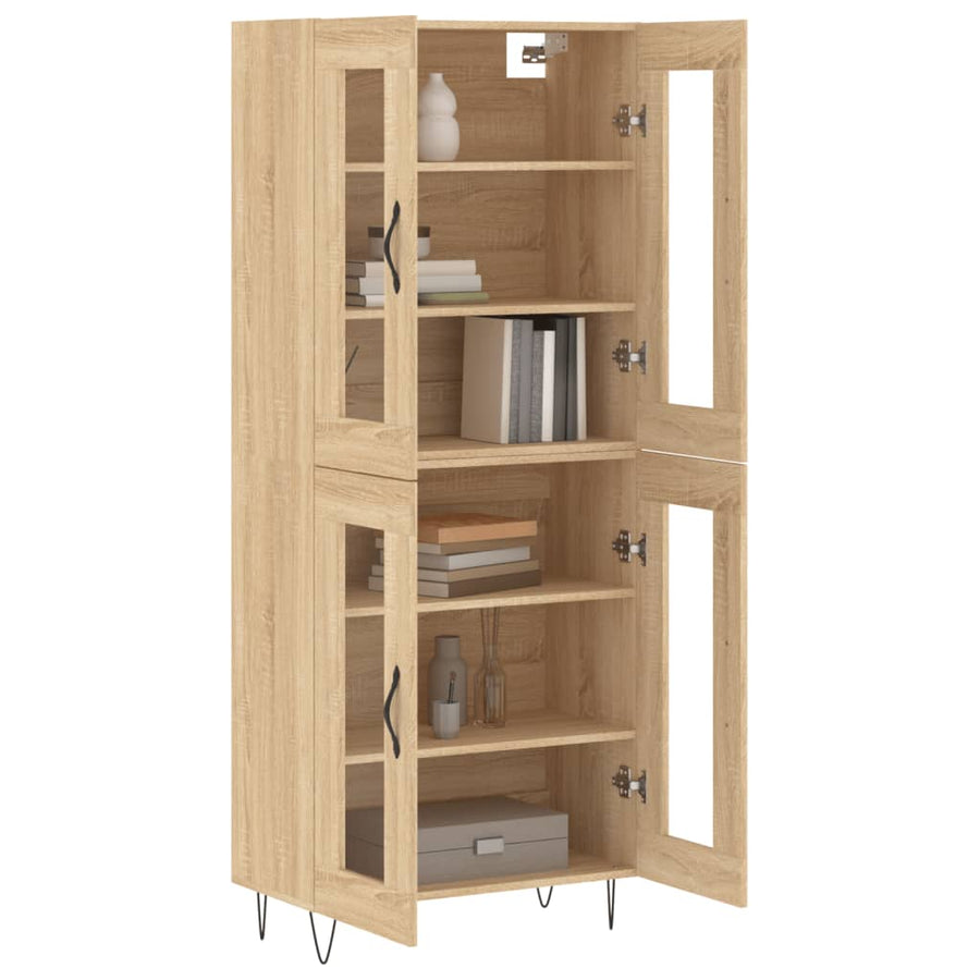 Hoge Kast 69,5X34X80 Cm Bewerkt Hout Kleurig Sonoma eiken 2 glazen deuren