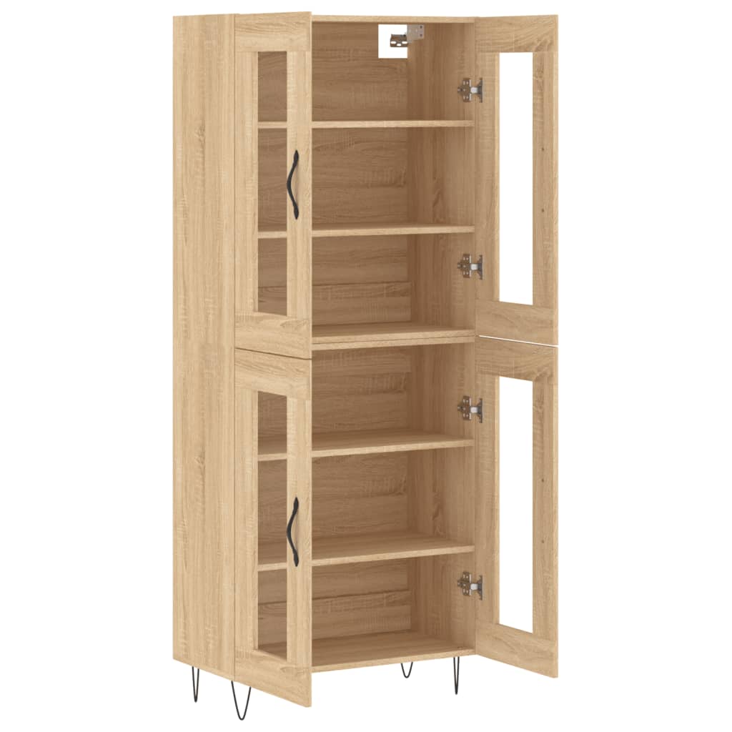 Hoge Kast 69,5X34X80 Cm Bewerkt Hout Kleurig Sonoma eiken 2 glazen deuren