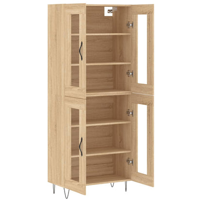 Hoge Kast 69,5X34X80 Cm Bewerkt Hout Kleurig Sonoma eiken 2 glazen deuren