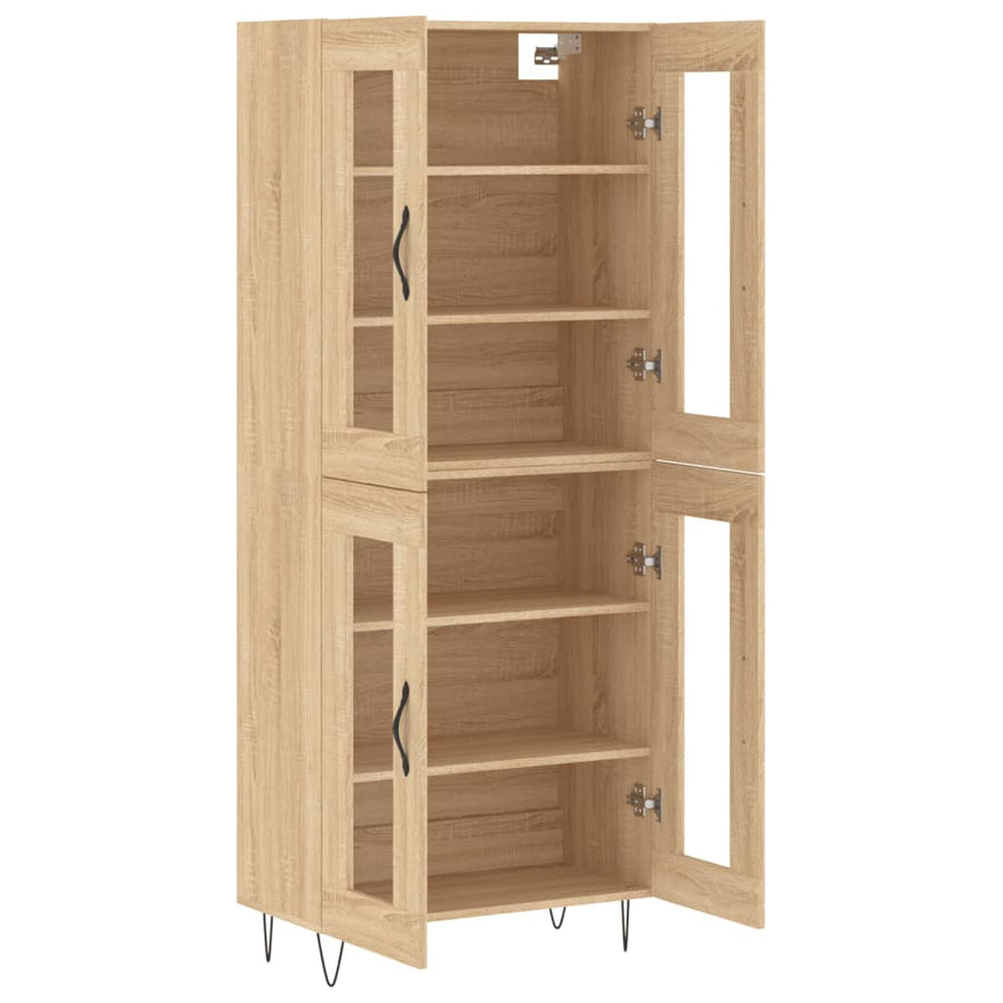 Hoge Kast 69,5X34X80 Cm Bewerkt Hout Kleurig Sonoma eiken 2 glazen deuren