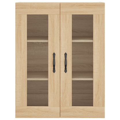 Hoge Kast 69,5X34X80 Cm Bewerkt Hout Kleurig Sonoma eiken 2 glazen deuren