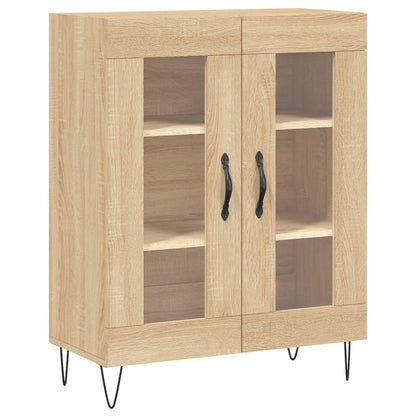 Hoge Kast 69,5X34X80 Cm Bewerkt Hout Kleurig Sonoma eiken 2 glazen deuren