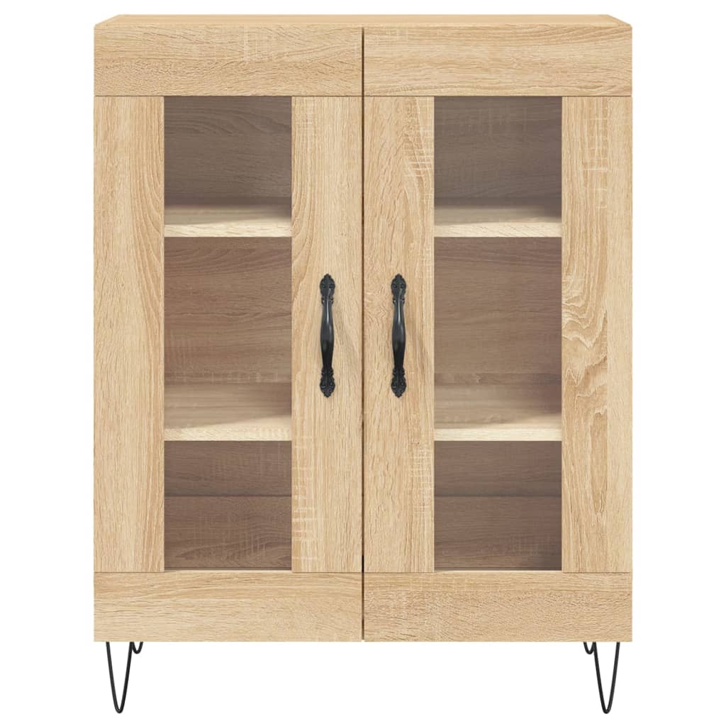 Hoge Kast 69,5X34X80 Cm Bewerkt Hout Kleurig Sonoma eiken 2 glazen deuren