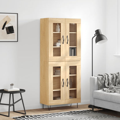 Hoge Kast 69,5X34X80 Cm Bewerkt Hout Kleurig Sonoma eiken 2 glazen deuren