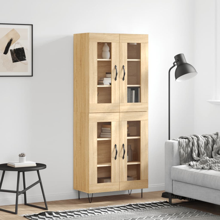 Hoge Kast 69,5X34X80 Cm Bewerkt Hout Kleurig Sonoma eiken 2 glazen deuren