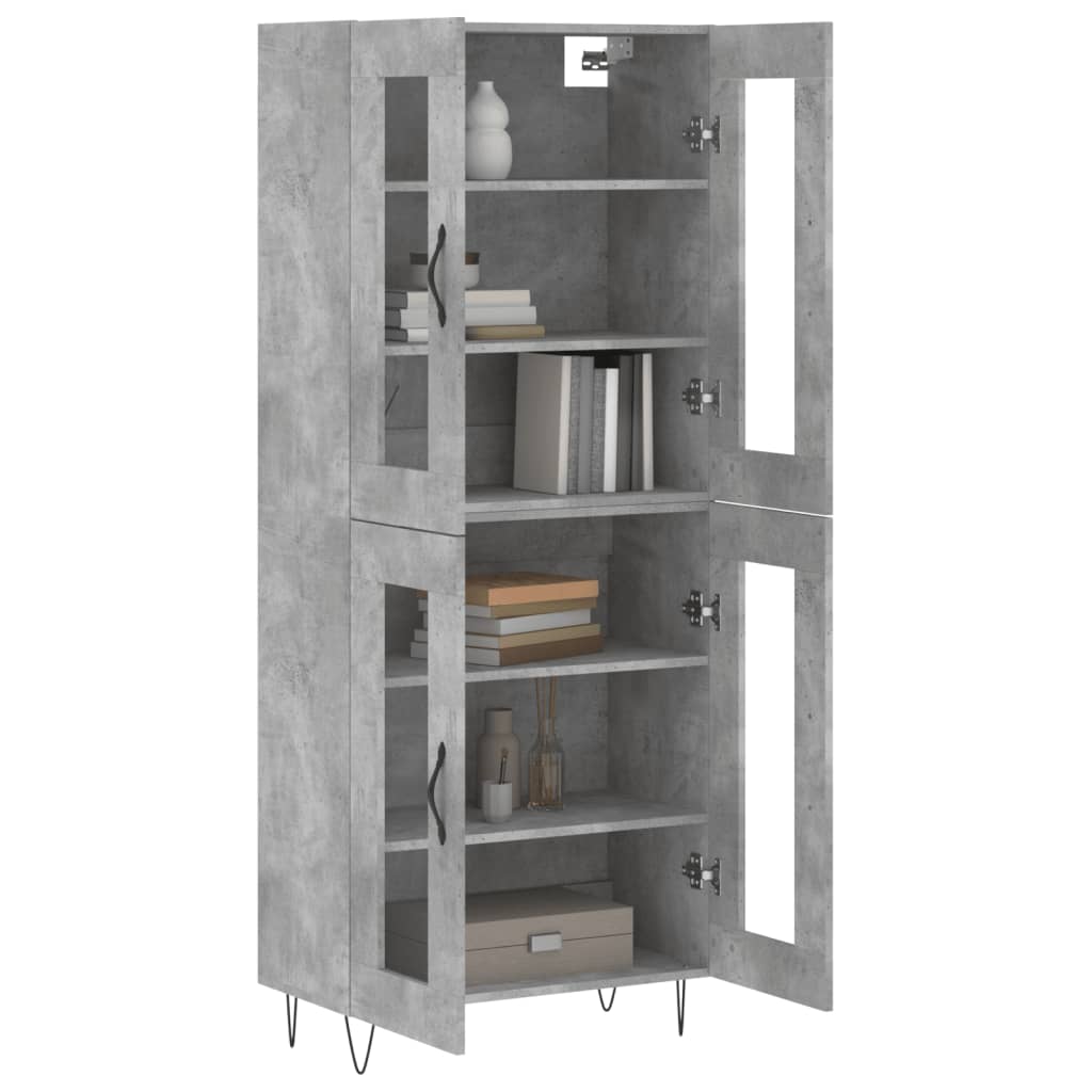 Hoge kast 69,5x34x180 cm bewerkt hout betongrijs