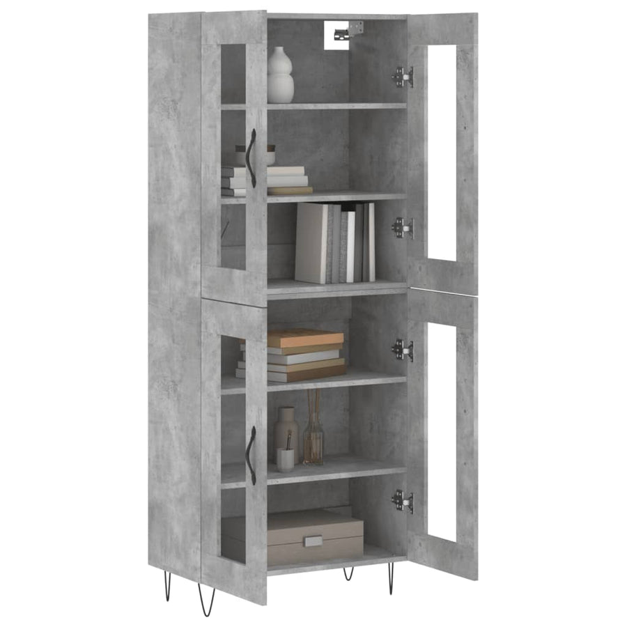 Hoge kast 69,5x34x180 cm bewerkt hout betongrijs