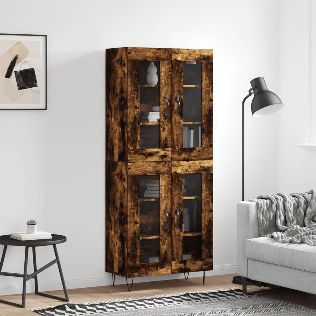 Hoge kast 69,5x34x180 cm bewerkt hout gerookt eikenkleurig