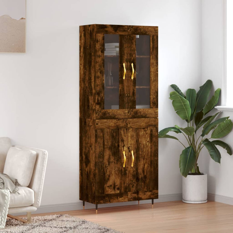 Hoge Kast 69,5X34X180 Cm Bewerkt Hout Kleurig Gerookt eiken