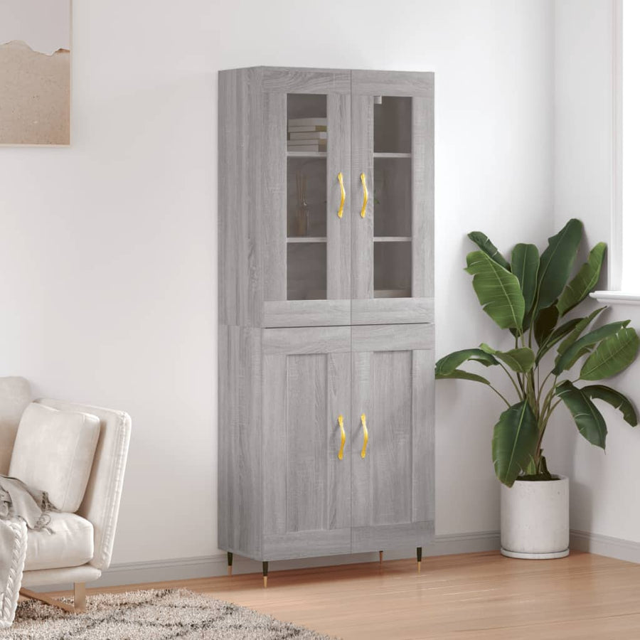 Hoge Kast 69,5X34X180 Cm Bewerkt Hout Eikenkleurig Grijs sonoma