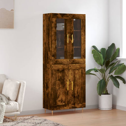Hoge kast 69,5x34x180 cm bewerkt hout gerookt eikenkleurig
