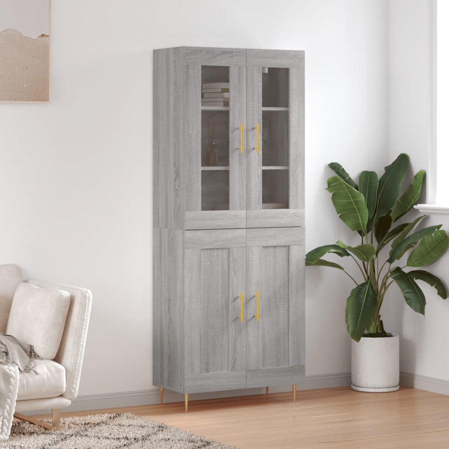 Hoge Kast 69,5X34X180 Cm Bewerkt Hout Eikenkleurig Grijs sonoma