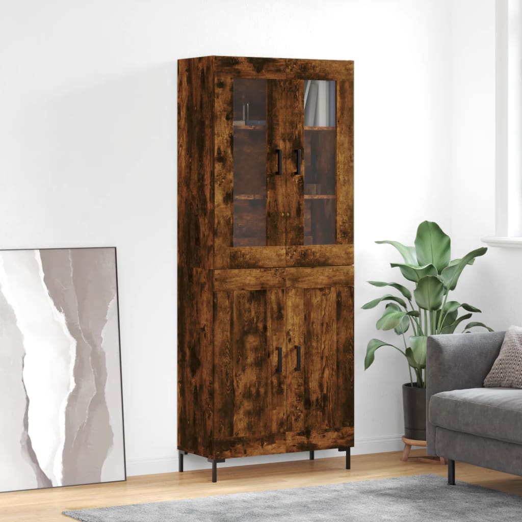 Hoge Kast 69,5X34X180 Cm Bewerkt Hout Kleurig Gerookt eiken