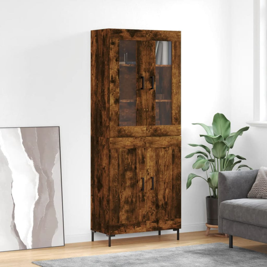 Hoge Kast 69,5X34X180 Cm Bewerkt Hout Kleurig Gerookt eiken