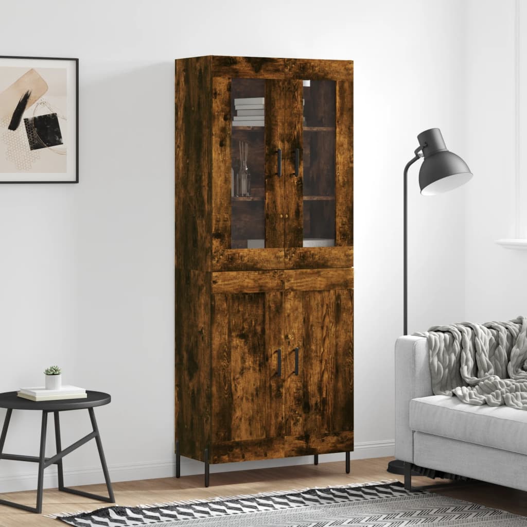 Hoge Kast 69,5X34X180 Cm Bewerkt Hout Kleurig Gerookt eiken