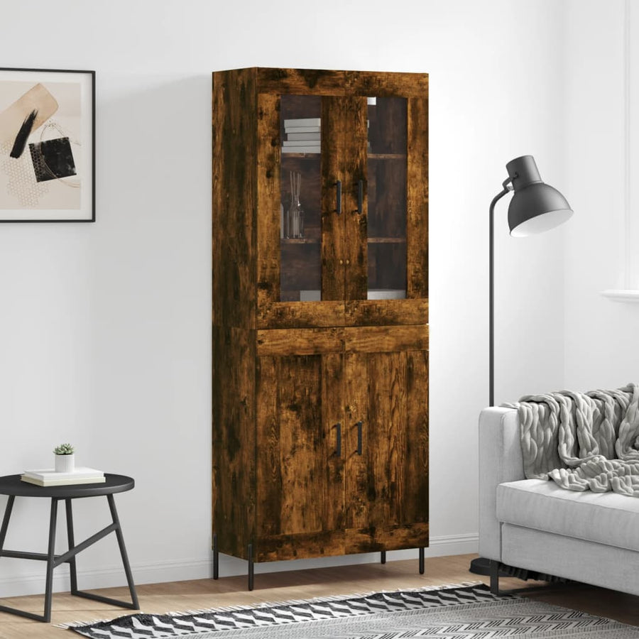 Hoge Kast 69,5X34X180 Cm Bewerkt Hout Kleurig Gerookt eiken
