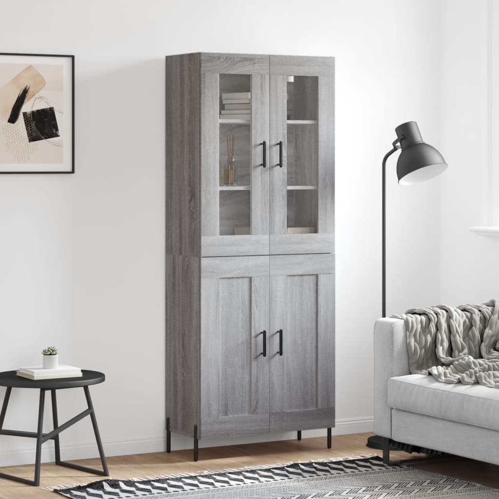Hoge Kast 69,5X34X180 Cm Bewerkt Hout Eikenkleurig Grijs sonoma