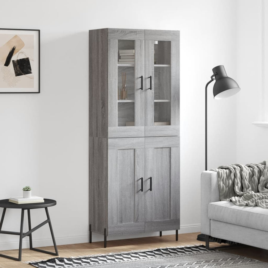 Hoge Kast 69,5X34X180 Cm Bewerkt Hout Eikenkleurig Grijs sonoma
