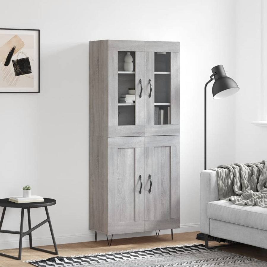 Hoge Kast 69,5X34X180 Cm Bewerkt Hout Eikenkleurig Grijs sonoma