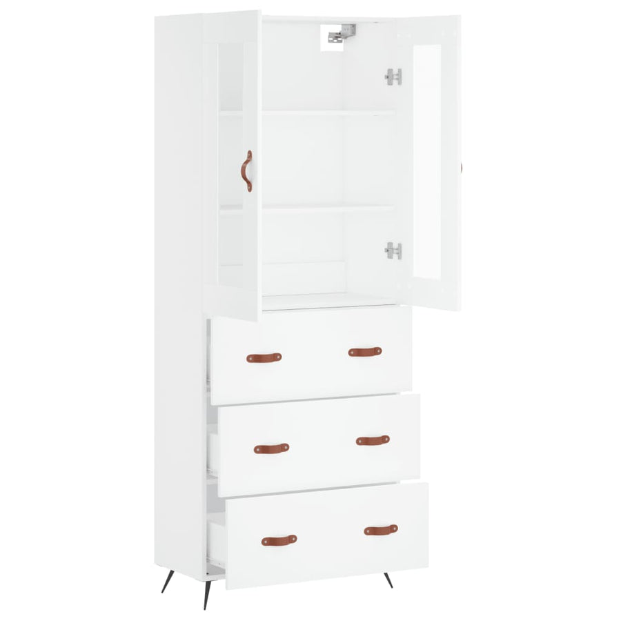 Hoge kast 69,5x34x180 cm bewerkt hout wit