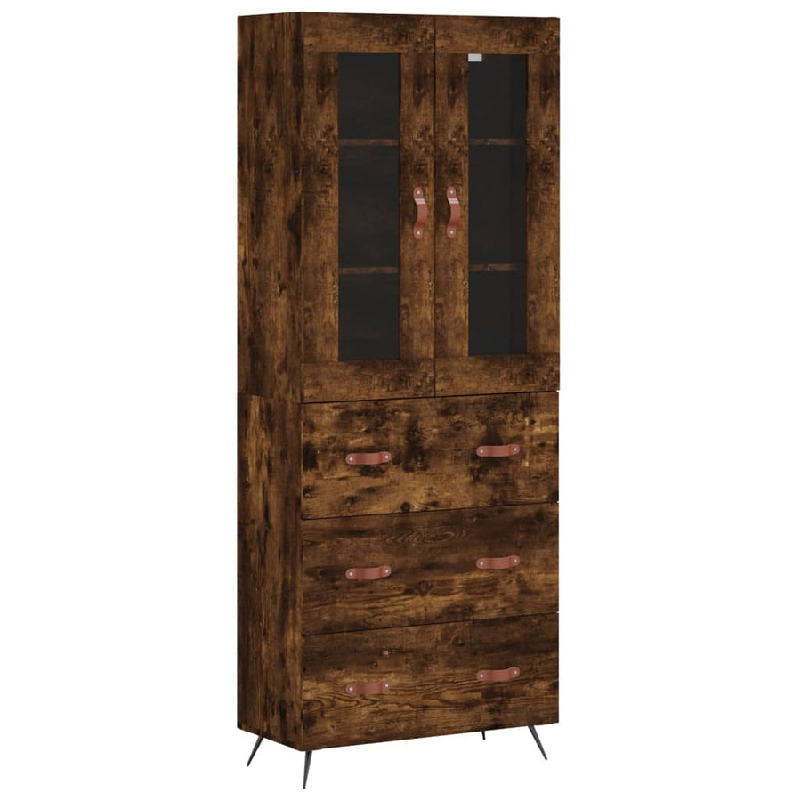 Hoge kast 69,5x34x180 cm bewerkt hout gerookt eikenkleurig