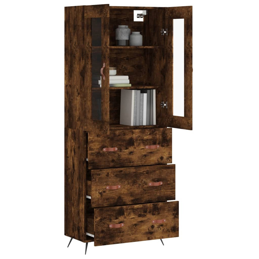 Hoge kast 69,5x34x180 cm bewerkt hout gerookt eikenkleurig