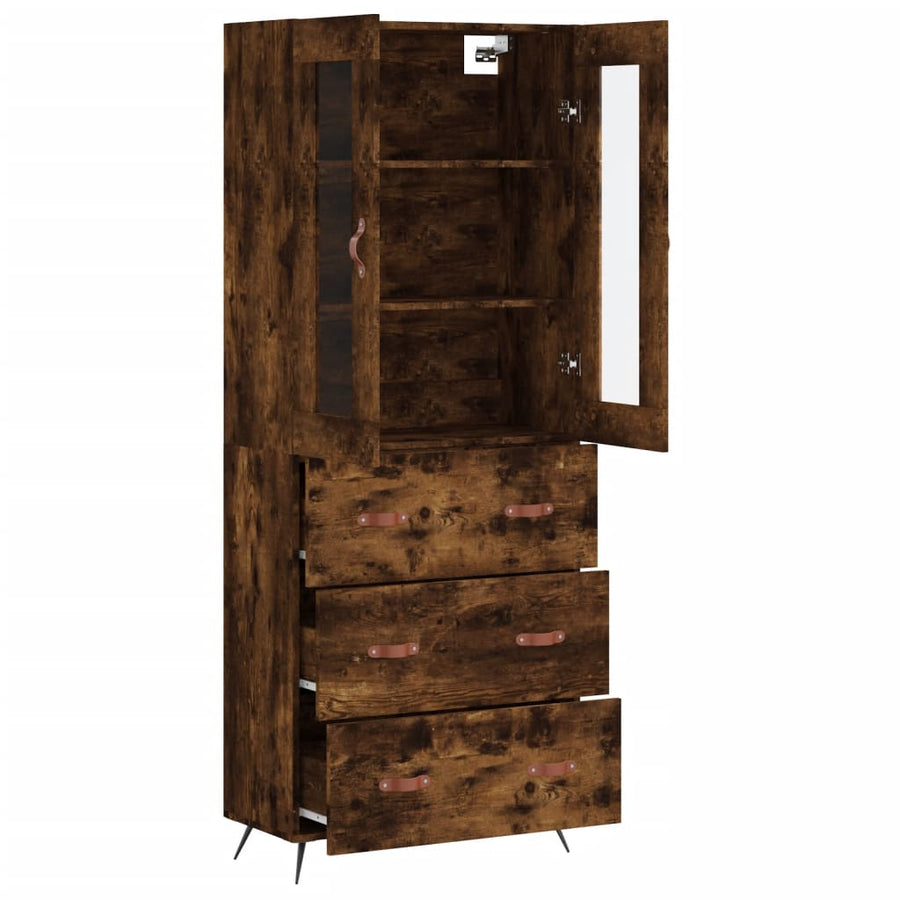 Hoge kast 69,5x34x180 cm bewerkt hout gerookt eikenkleurig