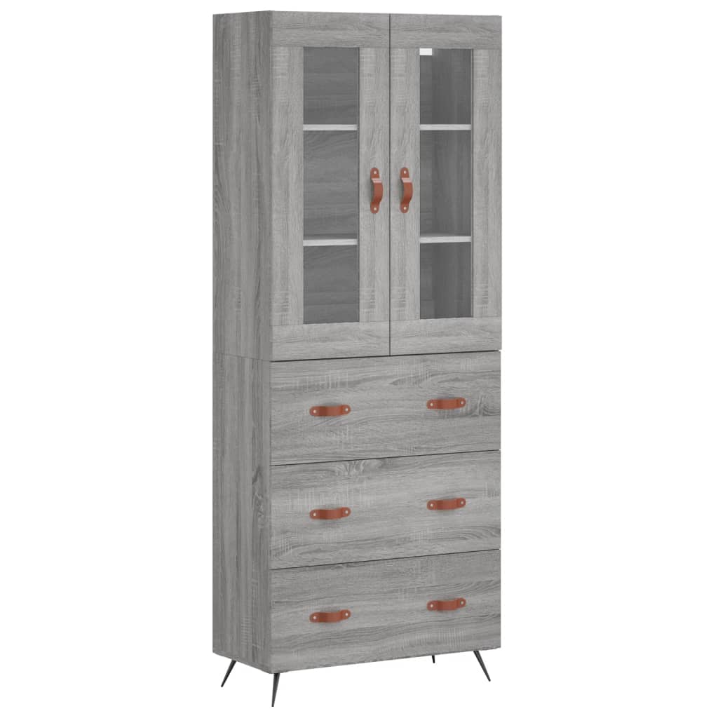Hoge kast 69,5x34x180 cm bewerkt hout grijs sonoma eikenkleurig