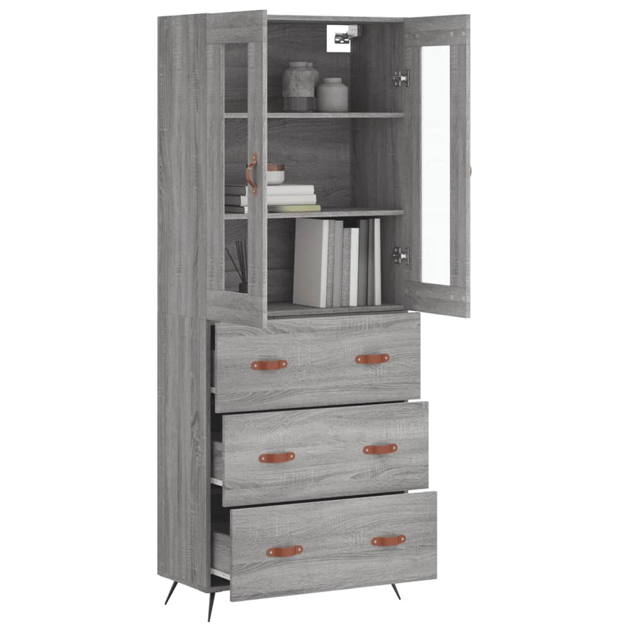 Hoge kast 69,5x34x180 cm bewerkt hout grijs sonoma eikenkleurig