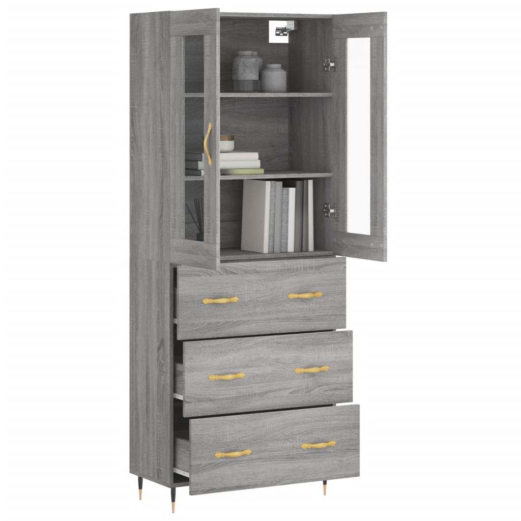 Hoge Kast 69,5X34X180 Cm Bewerkt Hout Grijs Sonoma Eikenkleurig