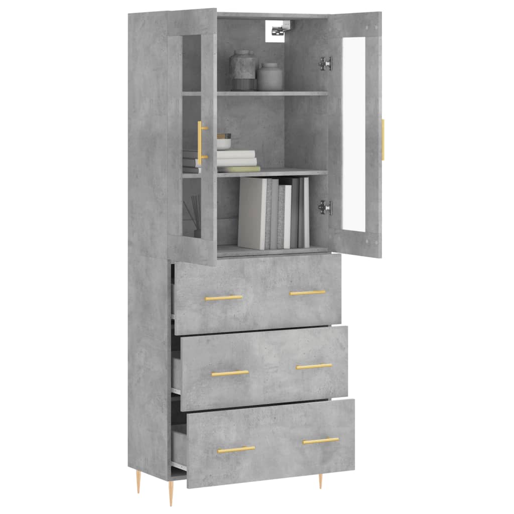 Hoge Kast 69,5X34X180 Cm Bewerkt Hout Betongrijs