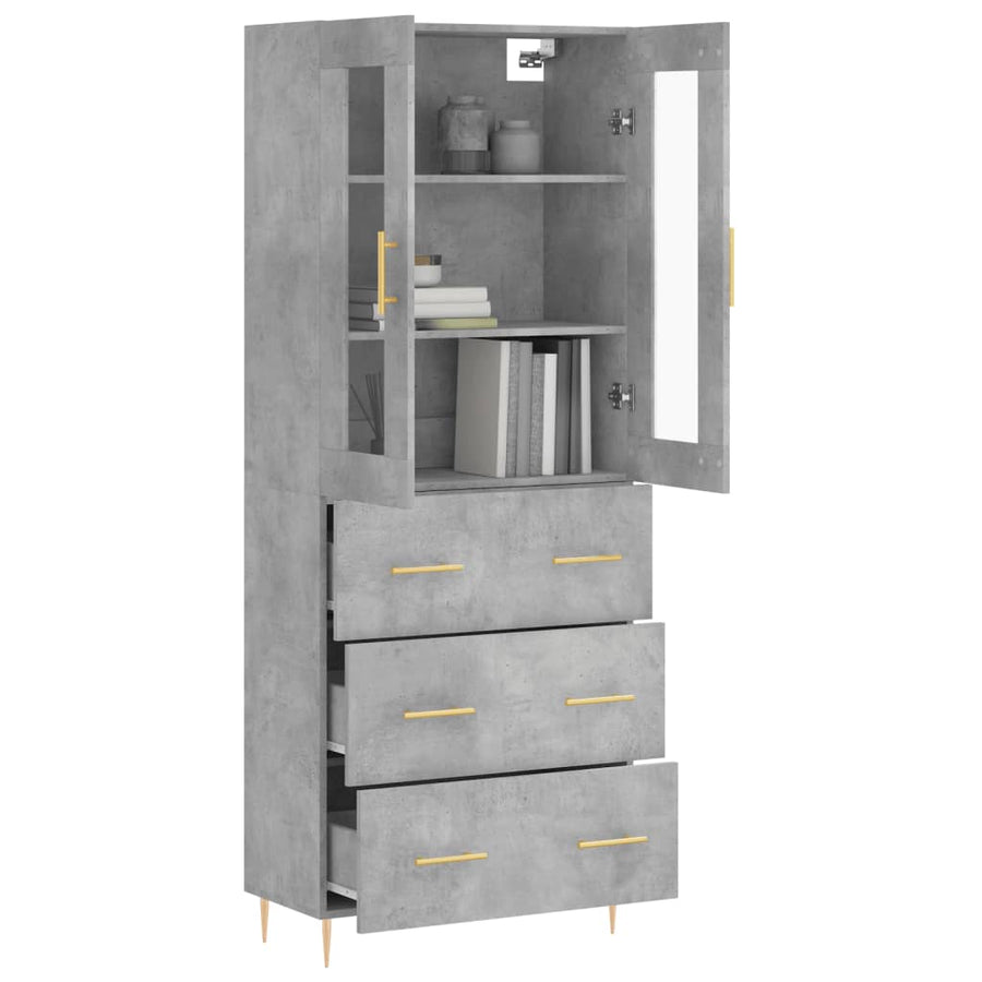 Hoge Kast 69,5X34X180 Cm Bewerkt Hout Betongrijs