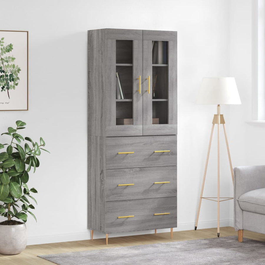 Hoge Kast 69,5X34X180 Cm Bewerkt Hout Grijs Sonoma Eikenkleurig