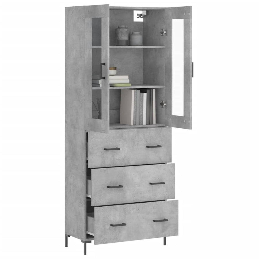 Hoge Kast 69,5X34X180 Cm Bewerkt Hout Betongrijs