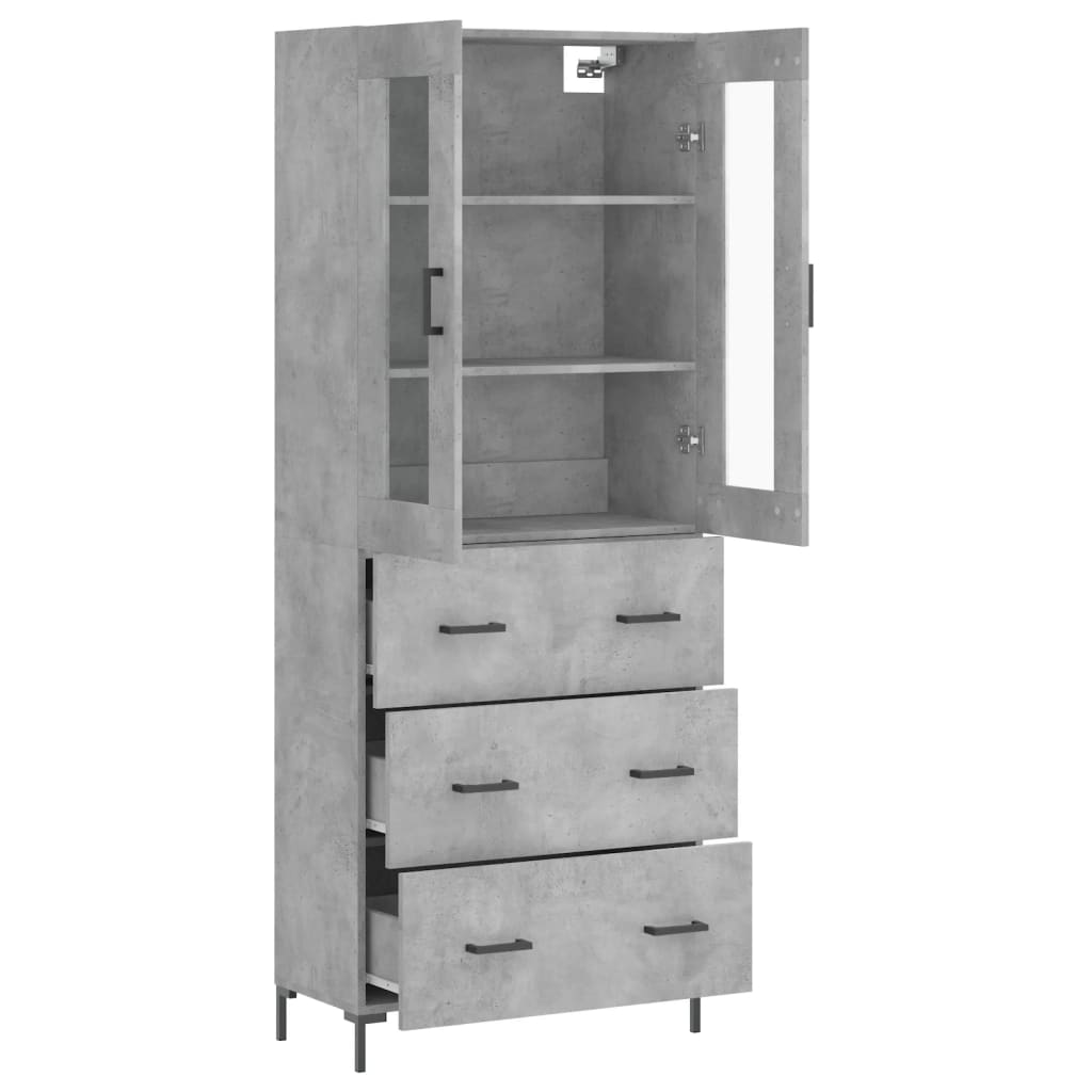Hoge Kast 69,5X34X180 Cm Bewerkt Hout Betongrijs