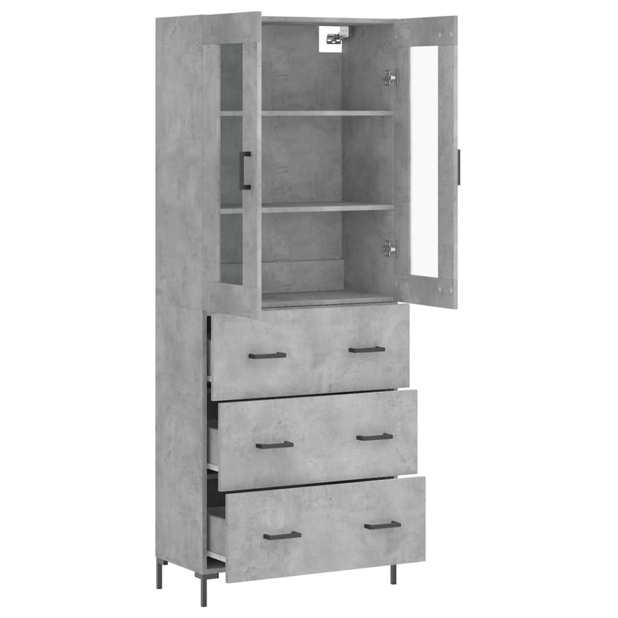 Hoge Kast 69,5X34X180 Cm Bewerkt Hout Betongrijs