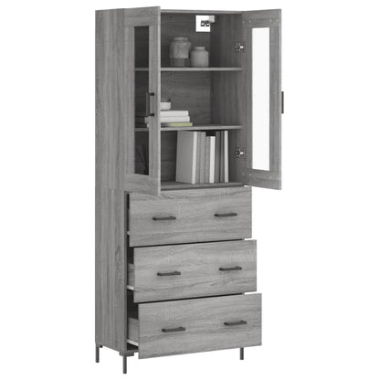 Hoge Kast 69,5X34X180 Cm Bewerkt Hout Eikenkleurig Grijs sonoma