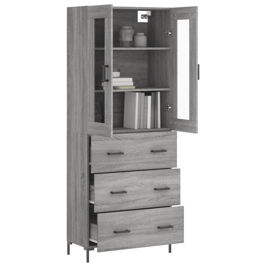 Hoge Kast 69,5X34X180 Cm Bewerkt Hout Eikenkleurig Grijs sonoma