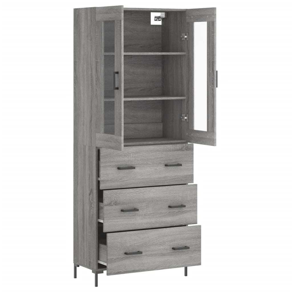 Hoge Kast 69,5X34X180 Cm Bewerkt Hout Eikenkleurig Grijs sonoma