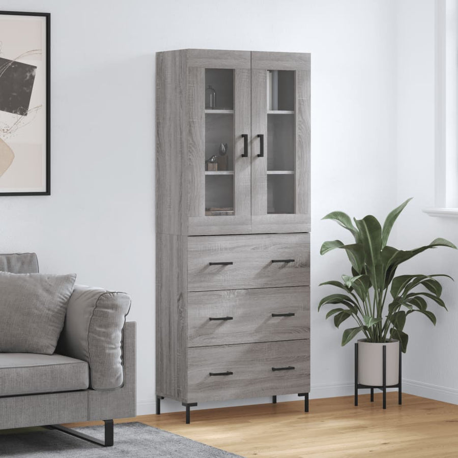 Hoge Kast 69,5X34X180 Cm Bewerkt Hout Eikenkleurig Grijs sonoma