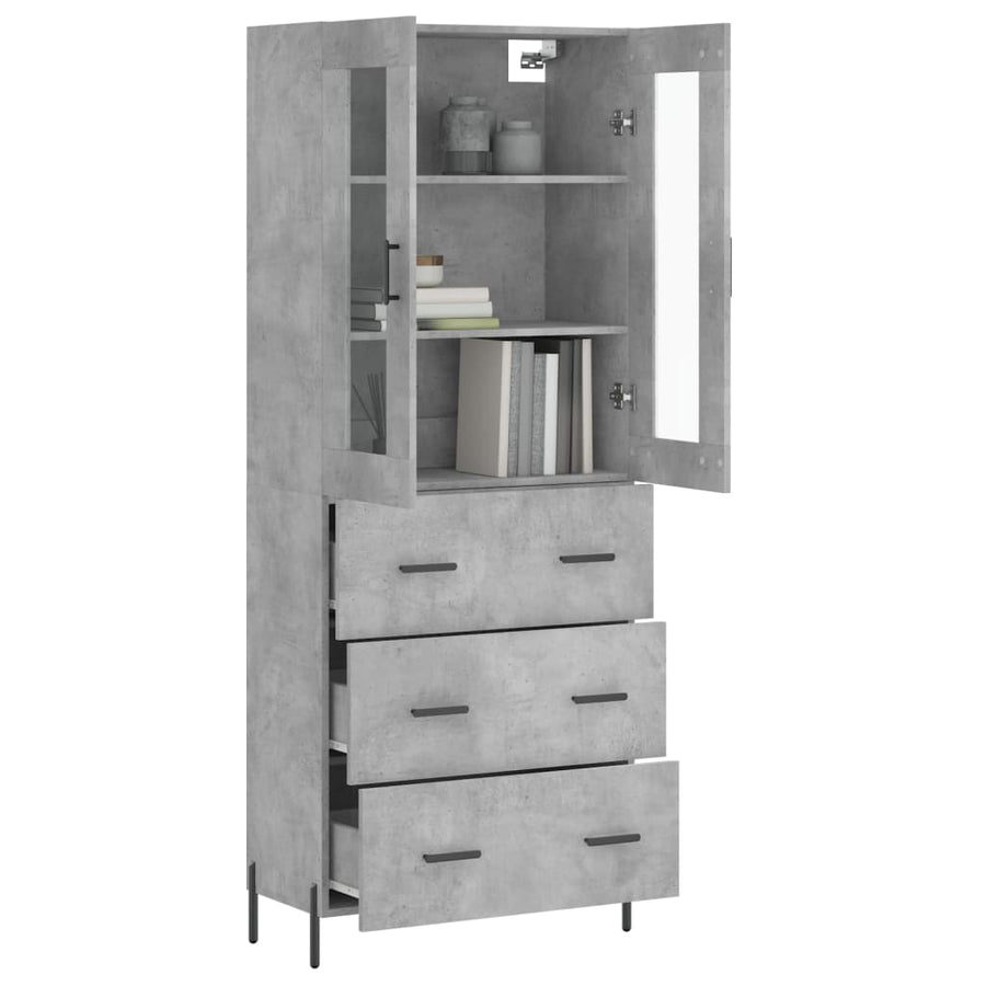 Hoge Kast 69,5X34X180 Cm Bewerkt Hout Betongrijs