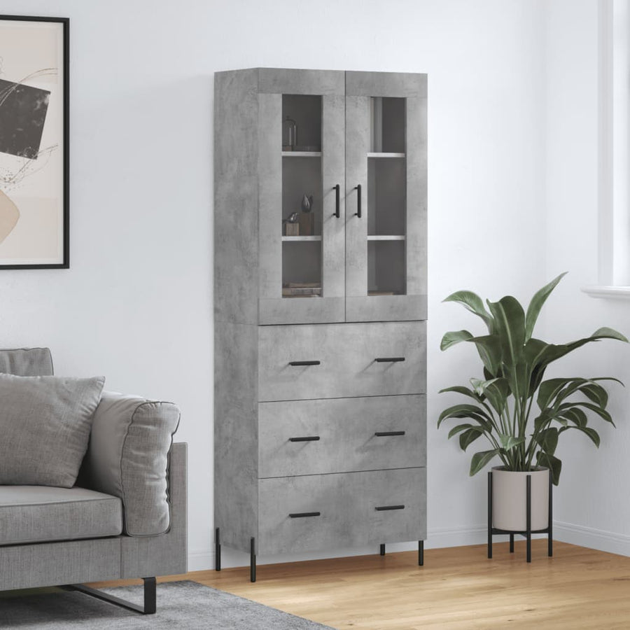 Hoge Kast 69,5X34X180 Cm Bewerkt Hout Betongrijs