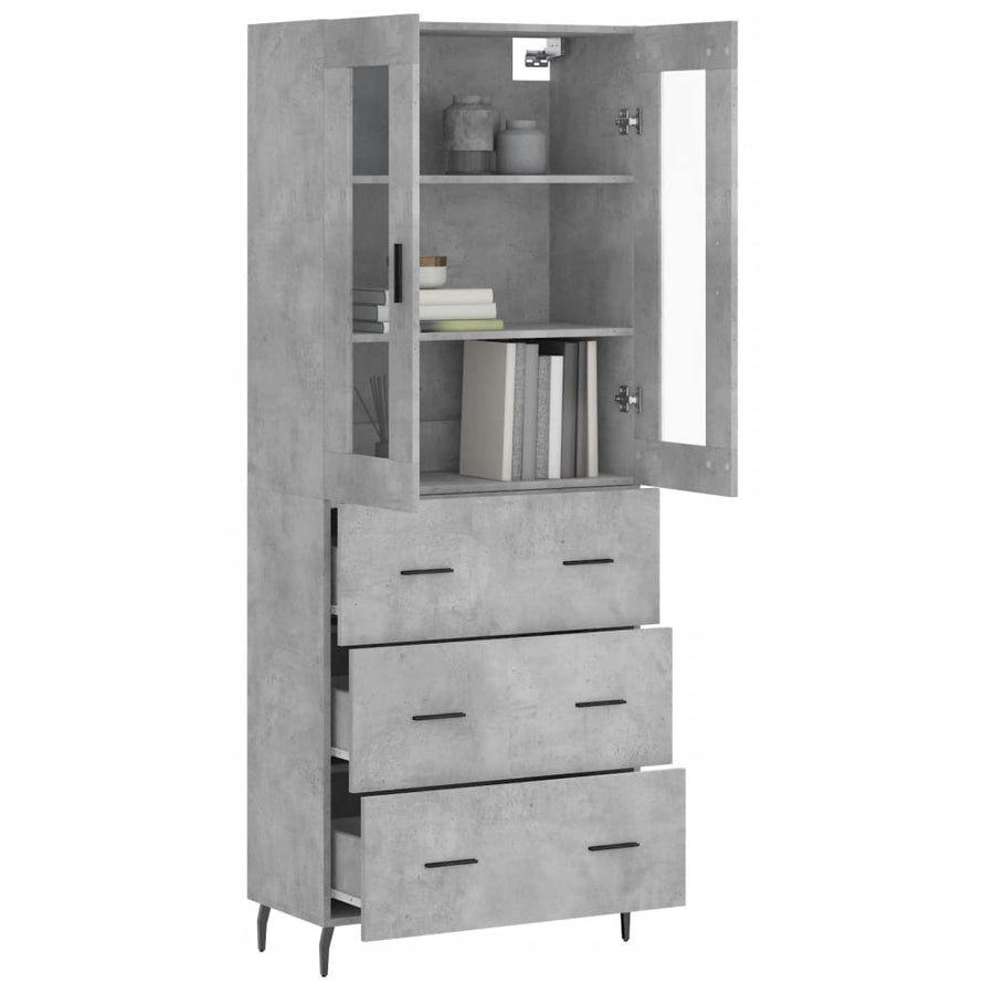 Hoge Kast 69,5X34X180 Cm Bewerkt Hout Betongrijs