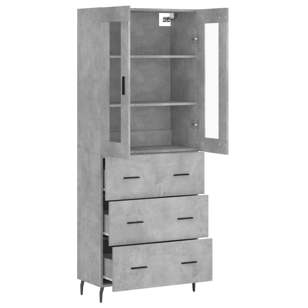 Hoge Kast 69,5X34X180 Cm Bewerkt Hout Betongrijs
