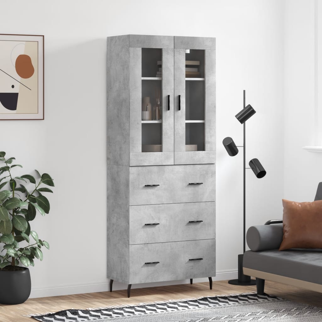 Hoge Kast 69,5X34X180 Cm Bewerkt Hout Betongrijs