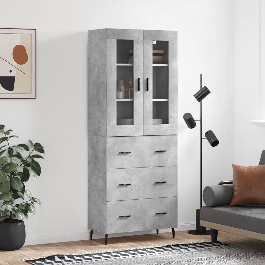 Hoge Kast 69,5X34X180 Cm Bewerkt Hout Betongrijs