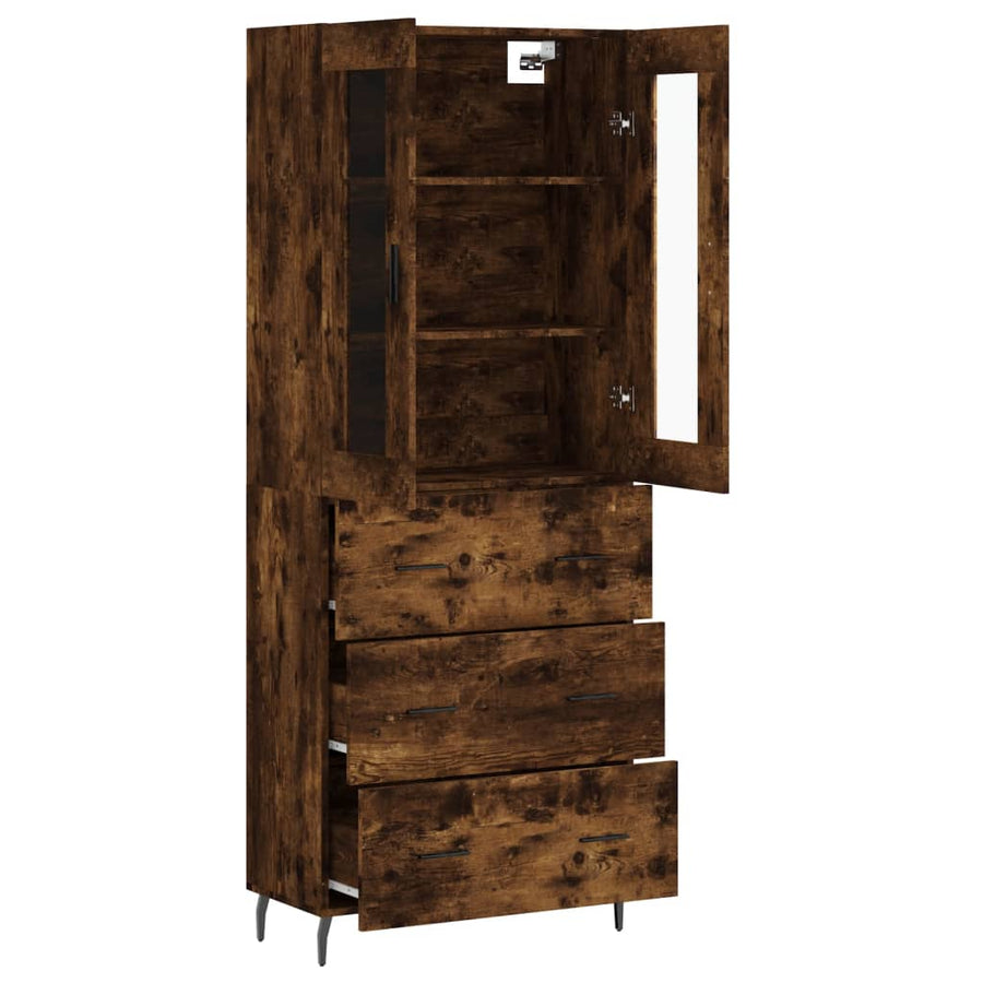 Hoge Kast 69,5X34X180 Cm Bewerkt Hout Kleurig Gerookt eiken