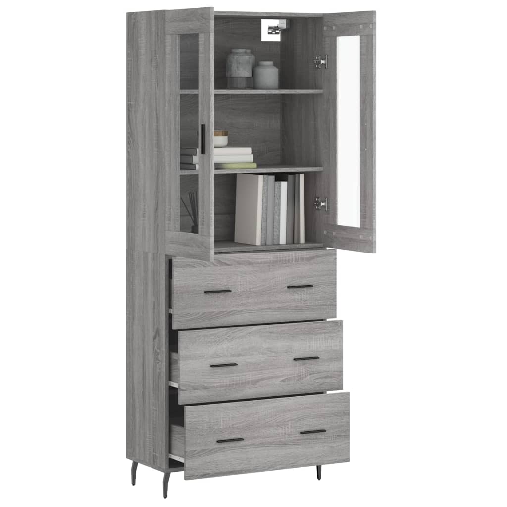 Hoge Kast 69,5X34X180 Cm Bewerkt Hout Eikenkleurig Grijs sonoma