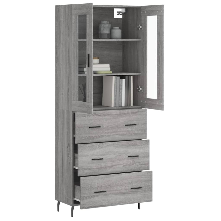 Hoge Kast 69,5X34X180 Cm Bewerkt Hout Eikenkleurig Grijs sonoma
